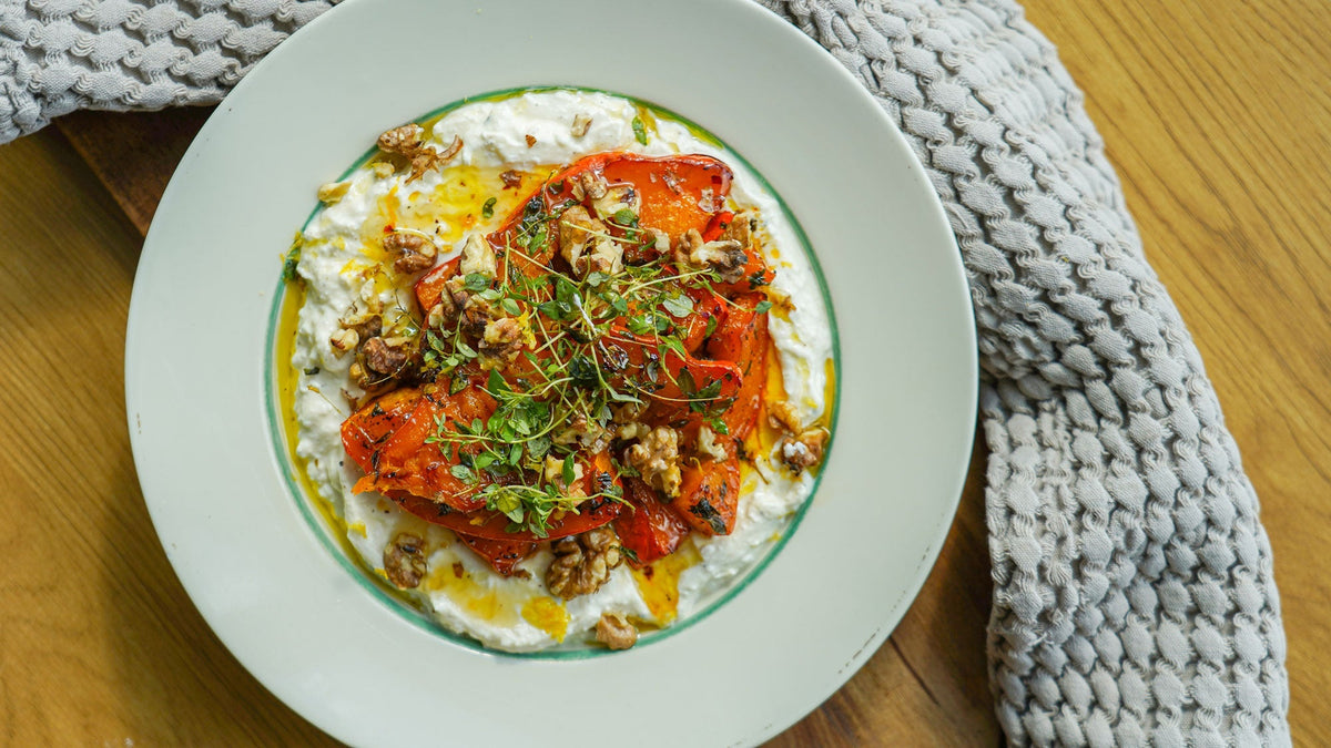 Bagt græskar med feta-creme, honning & timian