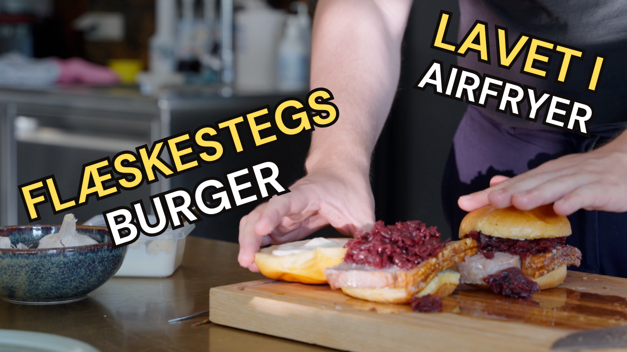 Flæskestegsburger lavet i Airfryer