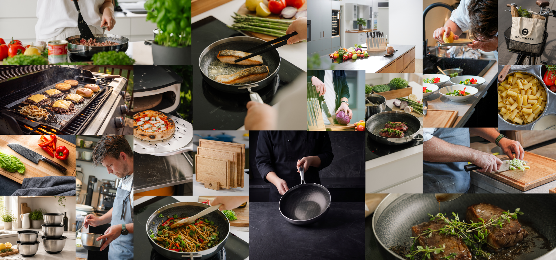 Forsidebanner med forskellige Qookware produkter