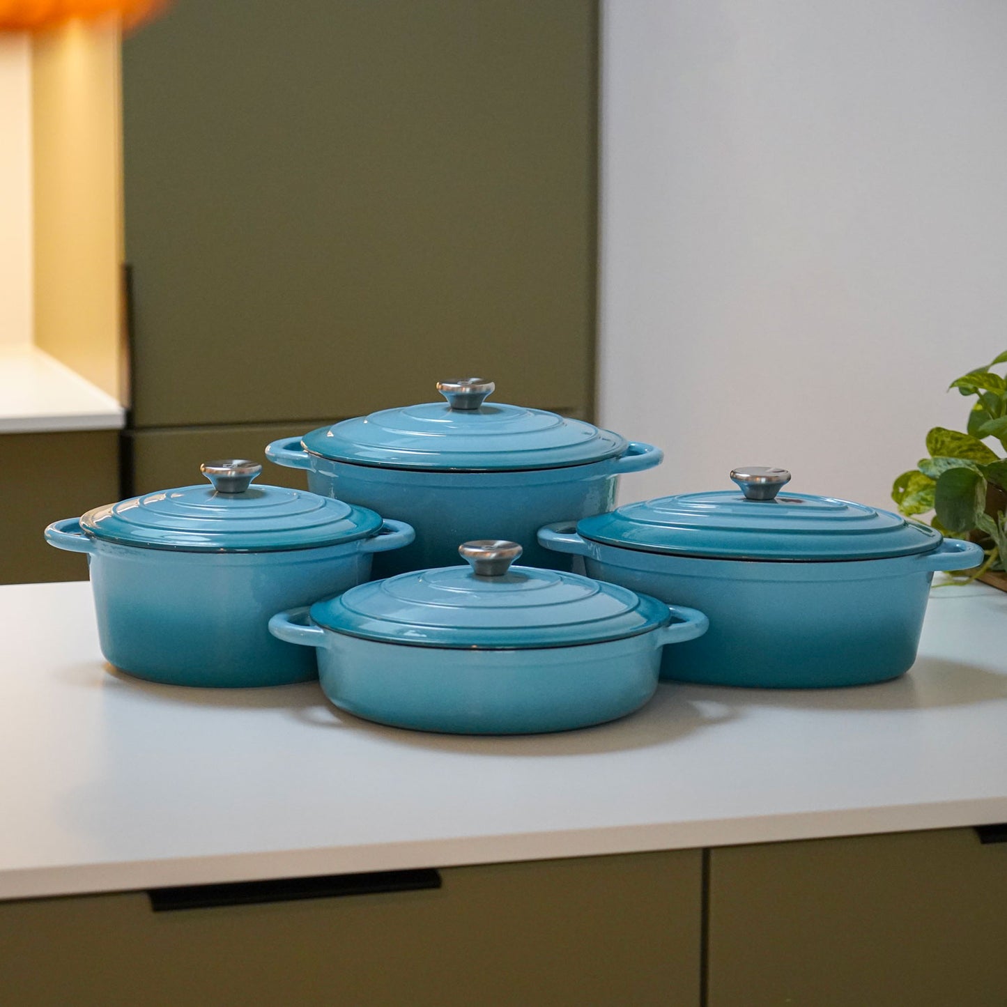 Komplet grydesæt i emaljeret støbejern